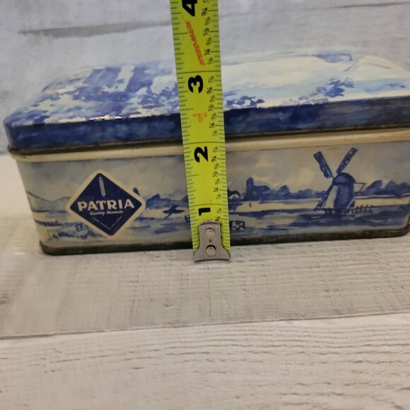 Vintage Patria Windmill Design Metal Tin Box 1970s Dutch Blue & White - Picture 7 of 11